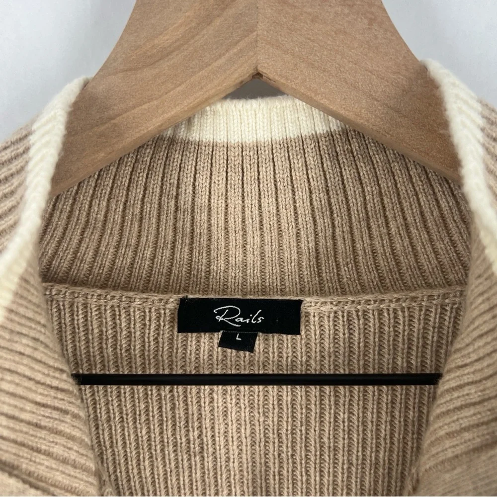 Rails Tessa‎ Sweater Merino Wool Sand Striped Quarter Zip Mock Neck Sweater L